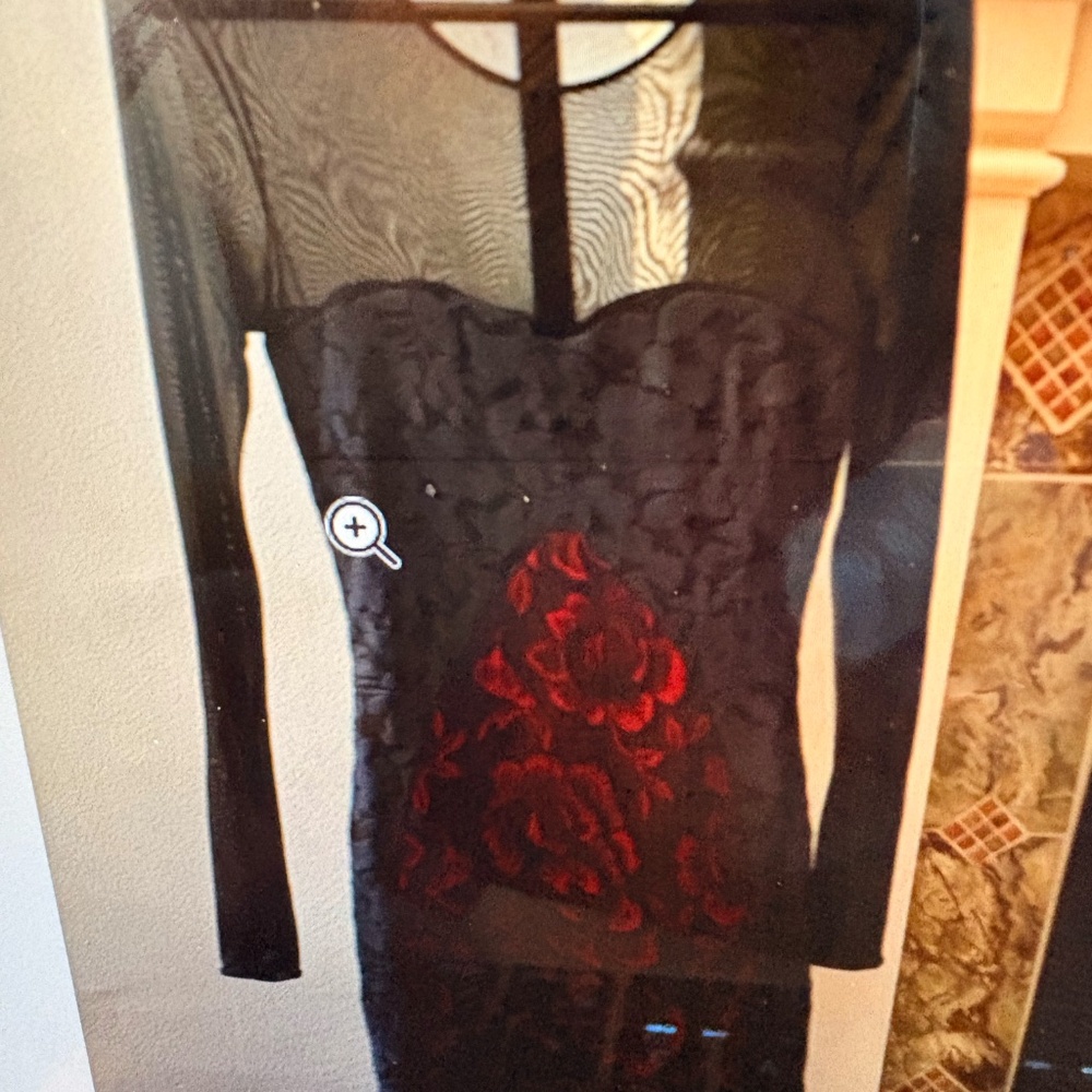 Stella McCartney Illusion Mesh Black Navy Burgundy Brocade Dress--Size 38